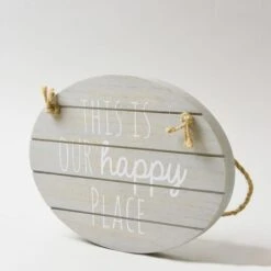 Dunelm Grey Happy Place Hanging Plaque -Elegant Home 1000107362 alt03