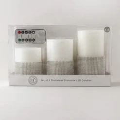 Dunelm Set Of 3 Diamante LED Candles -Elegant Home 1000158267 alt02