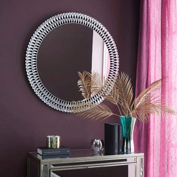 Dunelm Glam Gem Edge Round Wall Mirror, 76cm 1 Dunelm Glam Gem Edge Round Wall Mirror, 76cm