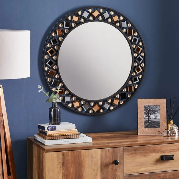 Dunelm Global Gem Edge Round Wall Mirror, Black 68cm 1 Dunelm Global Gem Edge Round Wall Mirror, Black 68cm