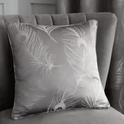 Feather Silver Jacquard Cushion