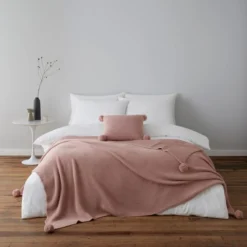 Dunelm Pom Pom Blush Square Cushion