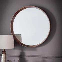 Cedar & Sage Sutton Round Walnut Wall Mirror, 100cm
