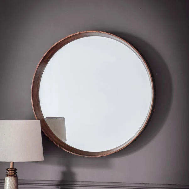 Cedar & Sage Sutton Round Walnut Wall Mirror, 74cm 1 Cedar & Sage Sutton Round Walnut Wall Mirror, 74cm
