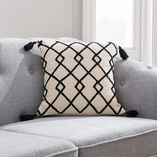 Dunelm Global Trellis Tassel Cushion Cover 1 Dunelm Global Trellis Tassel Cushion Cover