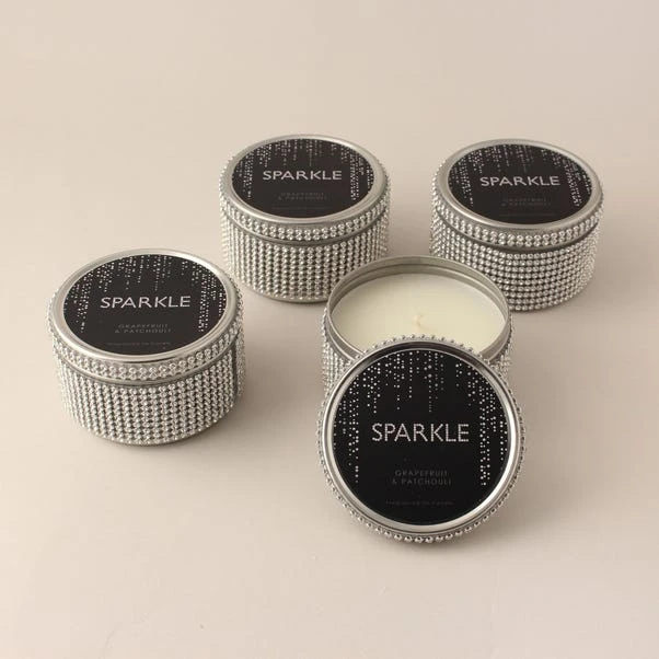 Dunelm Sparkle Grapefruit And Patchouli Pack Of 4 Tin Candles 1 Dunelm Sparkle Grapefruit And Patchouli Pack Of 4 Tin Candles