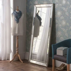 Yearn Mirrors Yearn Beaded Tray Leaner Mirror, Silver 167x78cm