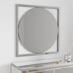 Dunelm Square Frame Round Wall Mirror, 80cm
