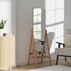 Dunelm Wooden Full Length Mirror With Shelf, Oak 160x40cm