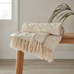 Dunelm Macrame Natural 130cm X 180cm Throw