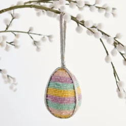Dunelm Beaded Striped Rainbow Hanging Egg Decoration