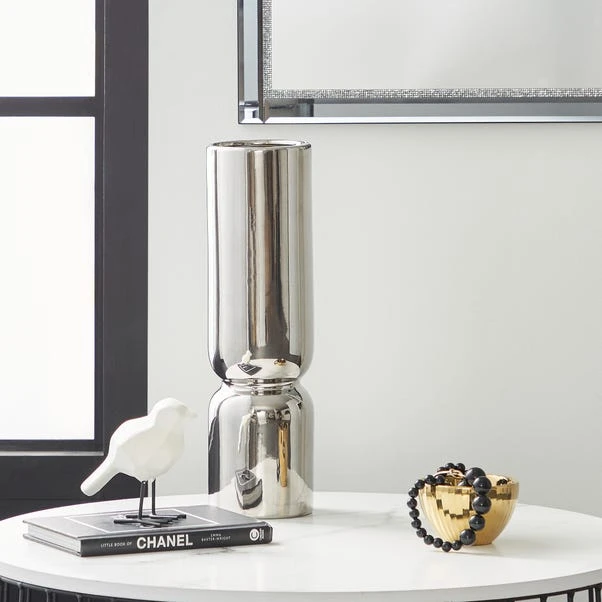 Dunelm Ceramic Curves Vase Silver 35cm 1 Dunelm Ceramic Curves Vase Silver 35cm