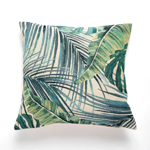 Dunelm Palm Leaf Tapestry Teal Cushion 1 Dunelm Palm Leaf Tapestry Teal Cushion