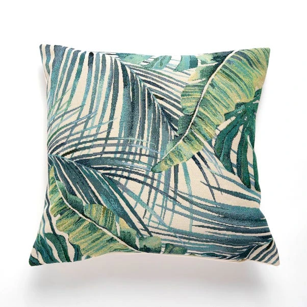 Dunelm Palm Leaf Tapestry Teal Cushion 2 Dunelm Palm Leaf Tapestry Teal Cushion - Image 2