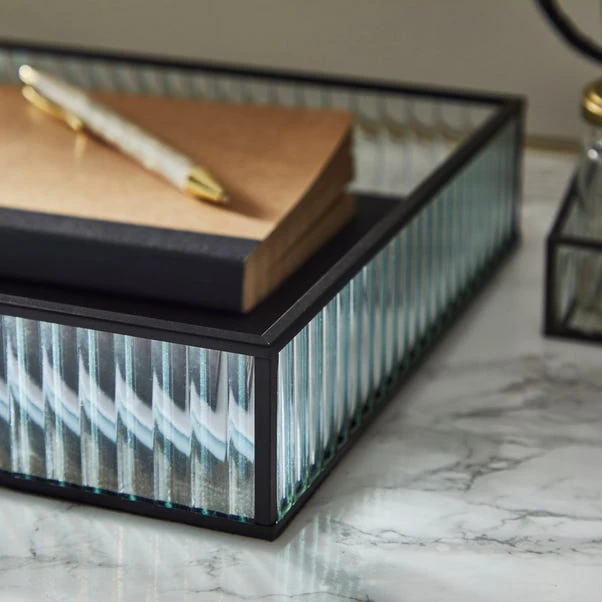 Dunelm Ribbed Glass Tray Black 39cm 2 Dunelm Ribbed Glass Tray Black 39cm - Image 2