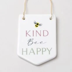 Dunelm Bee Happy Kind Ceramic Plaque -Elegant Home 30757010 alt02