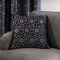 Dunelm Geo Cut Navy Velvet Cushion