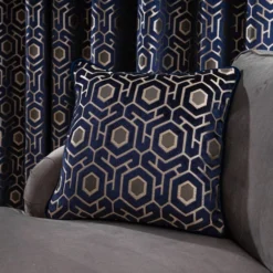 Dunelm Geo Cut Navy Velvet Cushion -Elegant Home 30769443 alt02