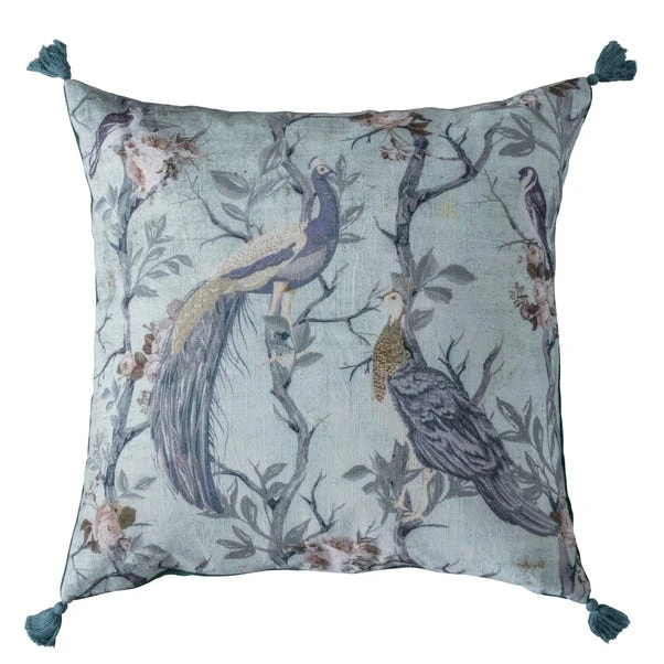 Cedar & Sage Pretty Peacock Tassled Cushion 1 Cedar & Sage Pretty Peacock Tassled Cushion