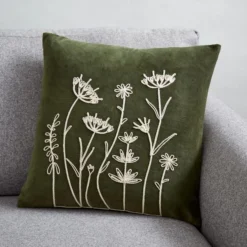 Dunelm Velour Rope Embroidered Floral Cushion