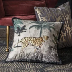 Cedar & Sage Fringed Leopard Cotton Velvet Cushion
