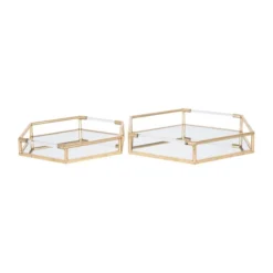 Pacific Lifestyle Set Of 2 Metal & Mirrored Gold Trays -Elegant Home 30803397 alt02