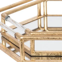 Pacific Lifestyle Set Of 2 Metal & Mirrored Gold Trays -Elegant Home 30803397 alt03