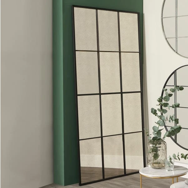 Pacific Lifestyle 12 Pane Metal Floor Mirror With Foxed Glass, Matt Black 100x200cm 1 Pacific Lifestyle 12 Pane Metal Floor Mirror With Foxed Glass, Matt Black 100x200cm
