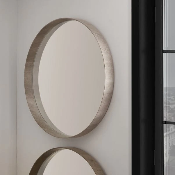 Pacific Lifestyle Round Wall Mirror, Grey Oak 74cm 1 Pacific Lifestyle Round Wall Mirror, Grey Oak 74cm